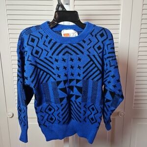 Vintage 90's McKids McDonalds Blue Black Geometric Sweater Kids 7 Small 5